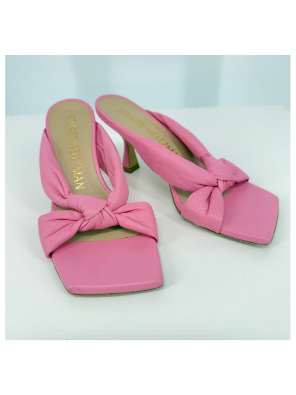 Stuart Weitzman Playa 75 Knot Sandals Pumps Soft Leather Pink Sz 6 EU36 Org $425